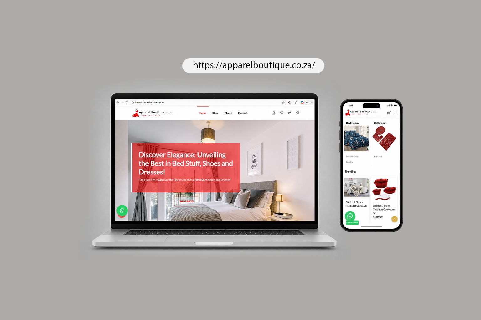 Apparel Boutique website shown on a laptop and phone